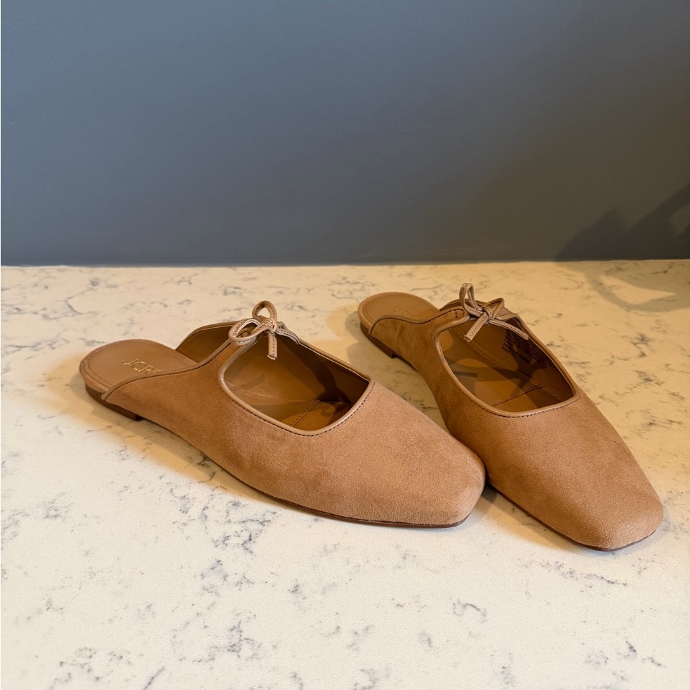 J. Crew Tan Suede Mules with Bow Detail size 7.5